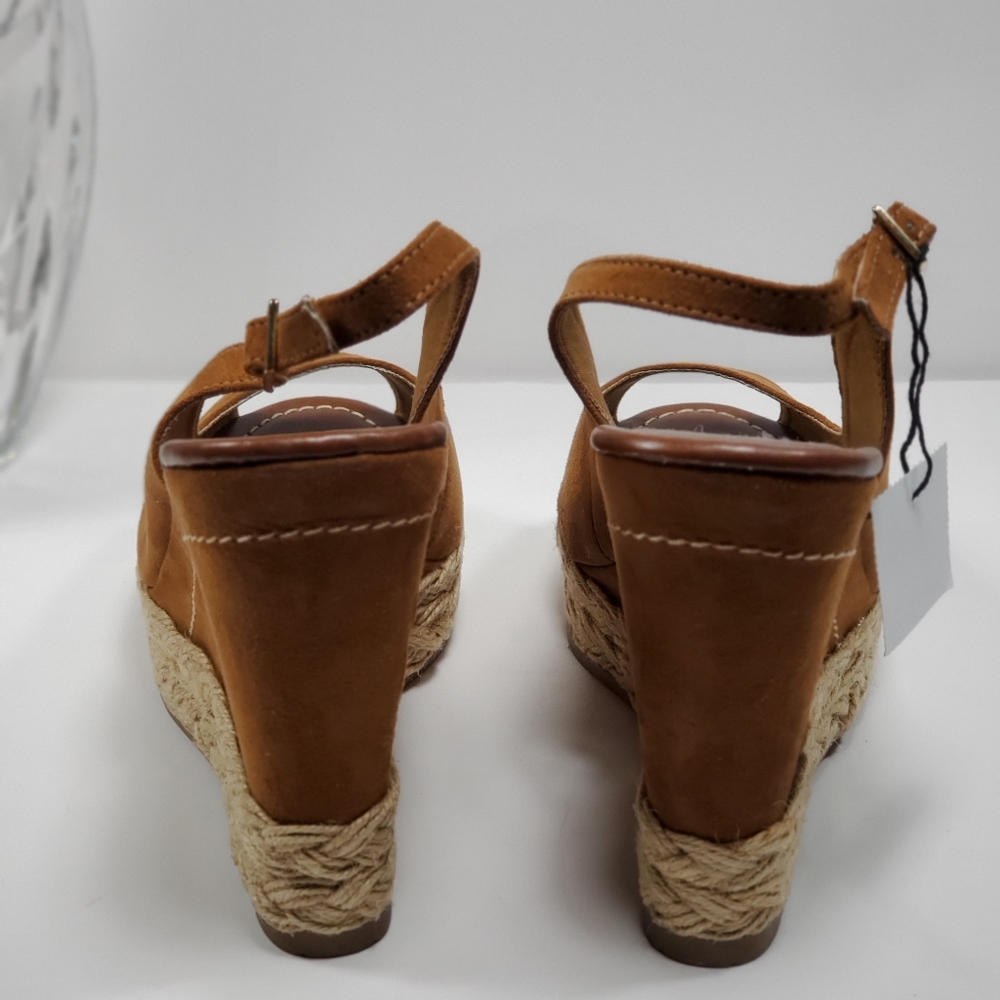 Women Open-Toe Cognac Slingback Wedges Size 9 - Picture 4 of 6